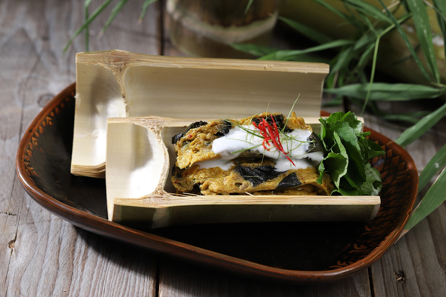 Thai Steamed Curried Fish in Bamboo Tube